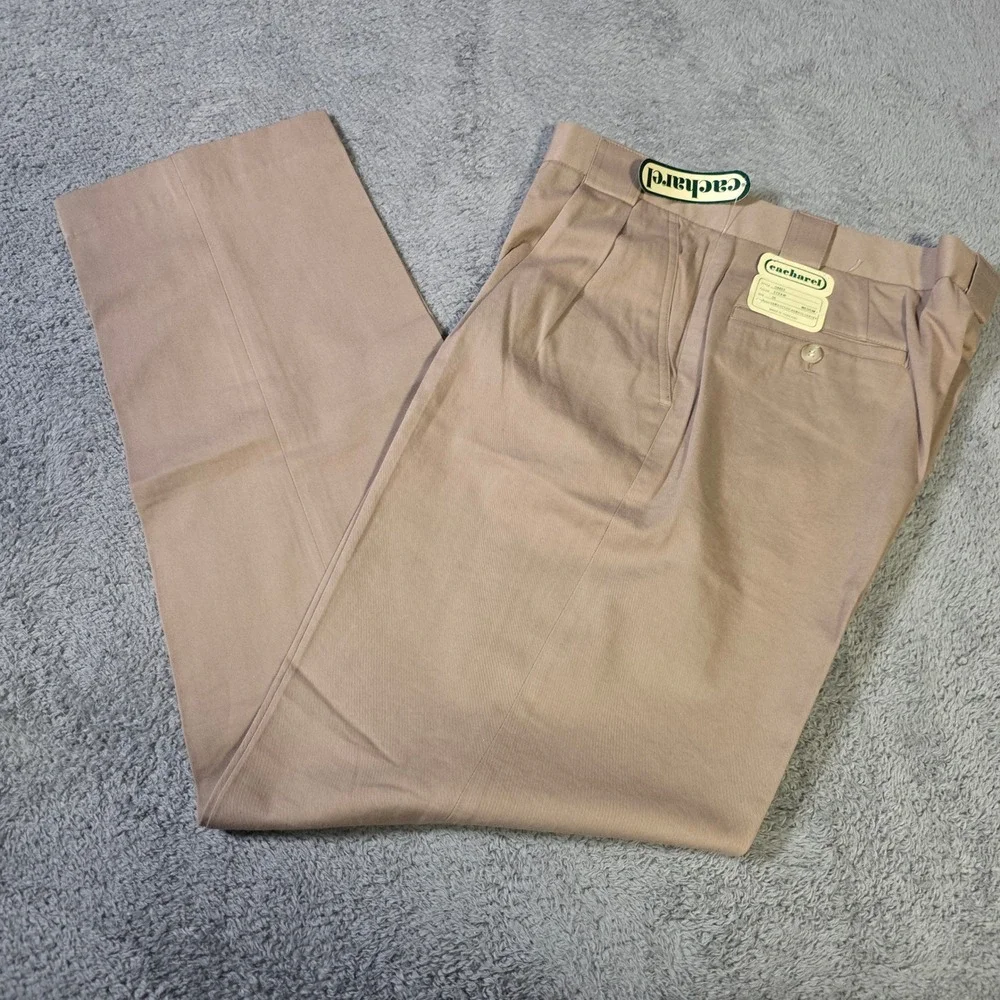Cacharel Mens 36 Straw Tan Pleated Straight Leg Cotton Blend Vintage Trousers